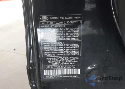 2005 Land Rover Lr3 Hse z USA, uszkodzony, nr VIN SALAF25495A312970